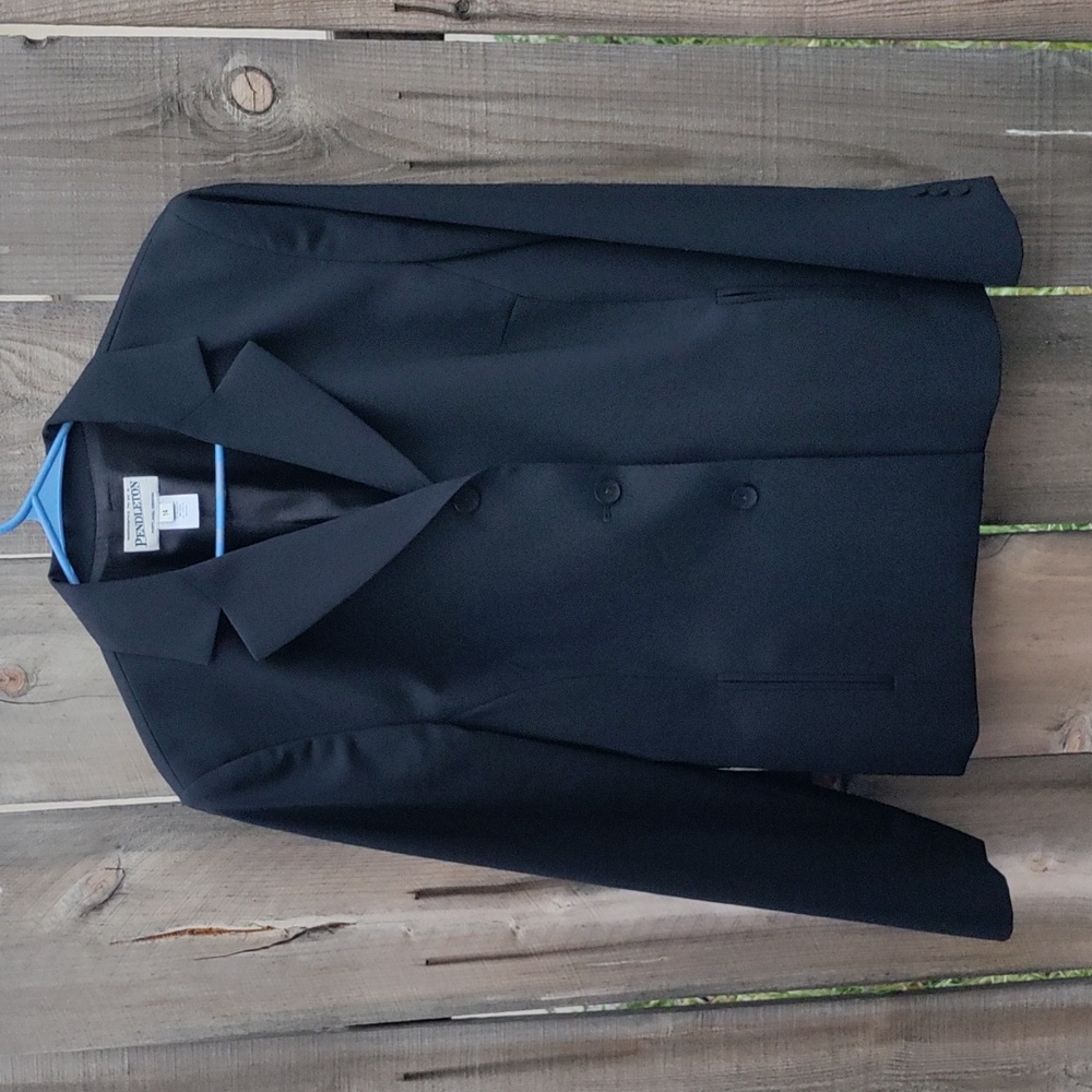 Pendleton Black Wool Blend Long Button Front Blaz… - image 1